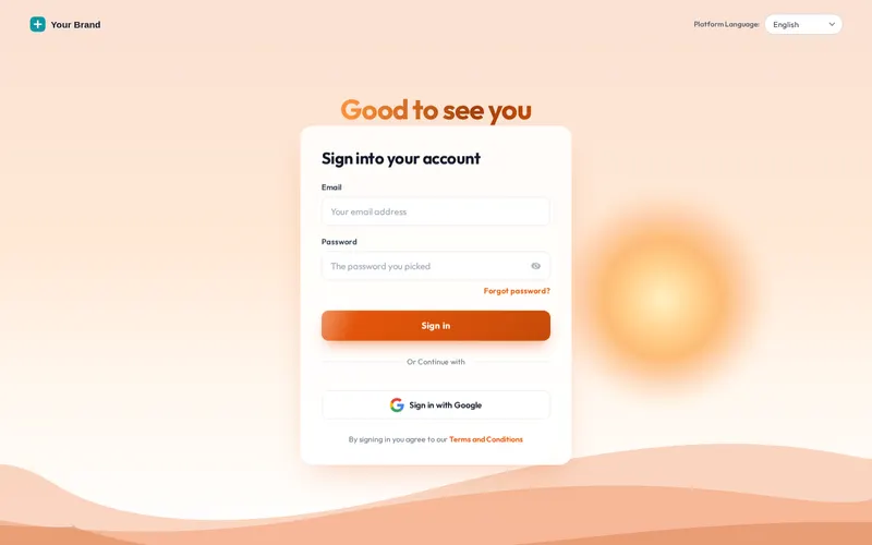 GoHighLevel login page restyled with the Sunrise hills animated design